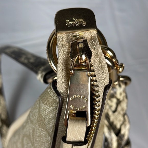 COACH Jules Hobo Bag in Signature Canvas Snake Embossed Leather Bag - Picture 12 of 16